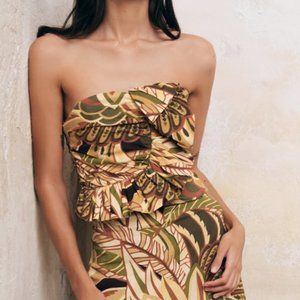 ZARA LINEN BLEND RUFFLED TOP - XS - NWT